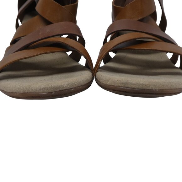 Clarks Valarie Dream Brown Leather Criss Cross Open Toe Heeled Sandals Womens 10 - Picture 8 of 13